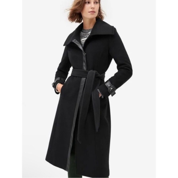 Cole Haan Jackets & Blazers - Cole Hann | Black Wool Trench Coat with Leather Trim Women’s 3X